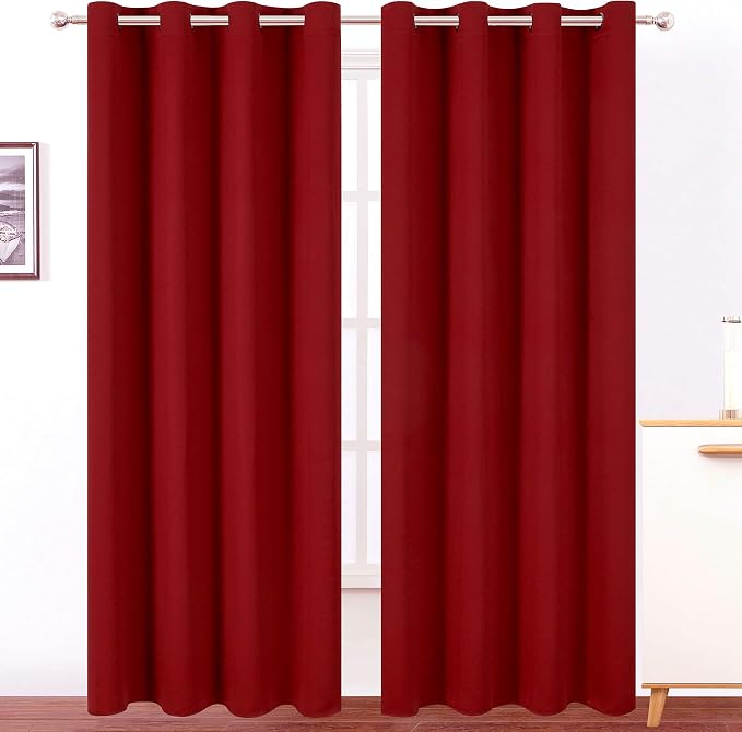 Dark Red Thermal Blackout Curtains/52 x 95 Inch/Set of 2 Panels Room Darkening by Lemomo