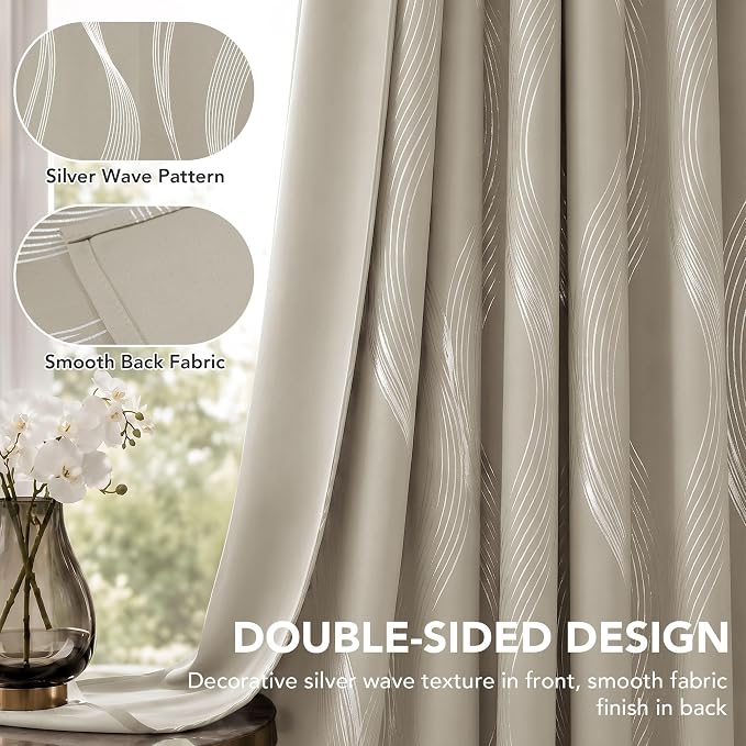 Deconovo Curtains for Living Room, Pattern Blackout Curtains 84 Inches Long | - Image 2
