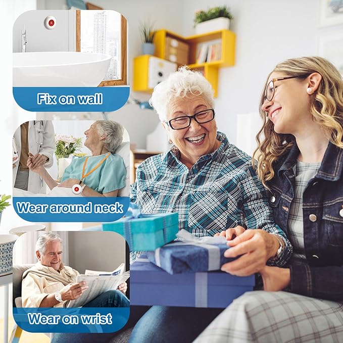 Daytech Wireless Caregiver Pager Call Button for Elderly at Home Life Alert Systems for Seniors Disabled Patient 1 Emergency Watch 1 Receiver
