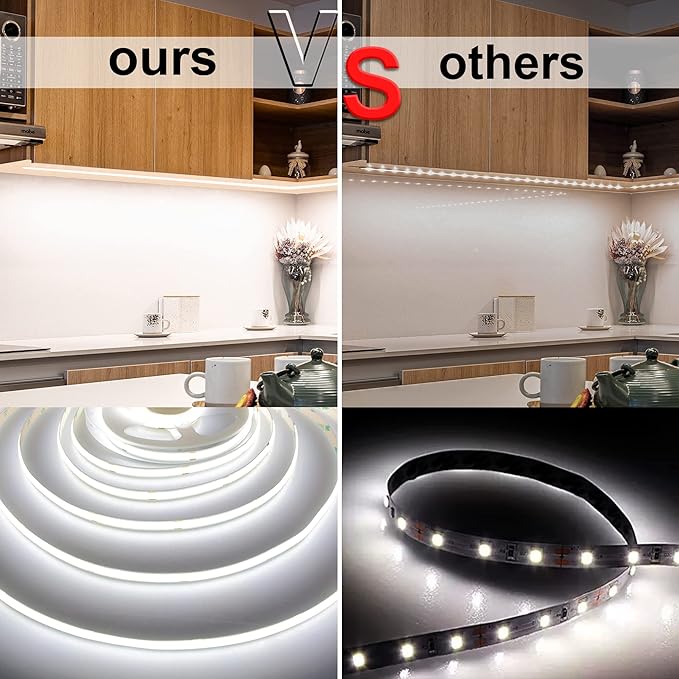 AXMOTUT White COB LED Strip Light, Dimmable 16.4ft/5m LED Light, 6000K Daylight White 2400 LEDs High Lumen LED Tape Lights CRI 90+ with RF Remote and UL Power for Bedroom,Kitchen,DIY Home Decoration