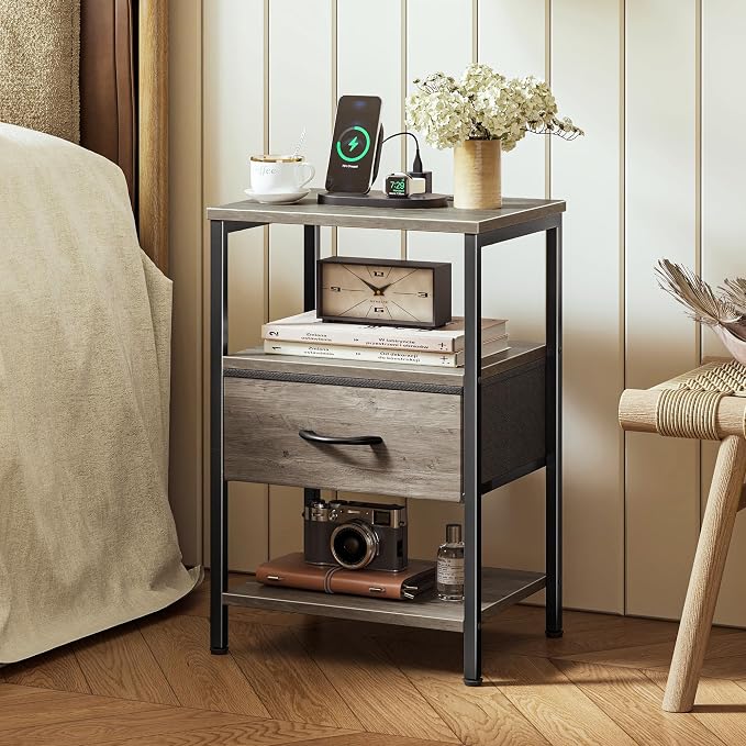 SUPERJARE Nightstand with Charging Station, USB-C Port, Bedside Table | Night - Image 2