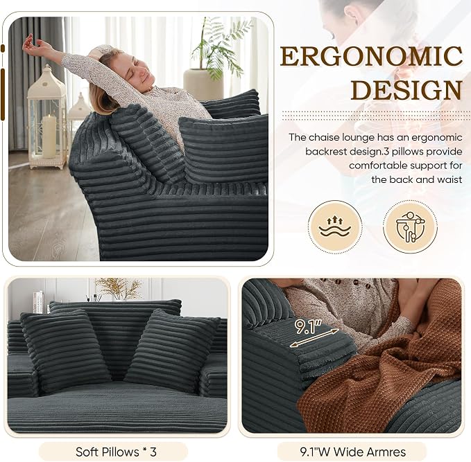Oversized Chaise Lounge Chair Indoor, Comfy Fluffy Cloud Couch, Modern Deep - Image 4