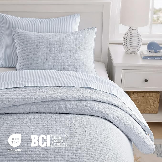 100% Cotton Cross Stitch Quilt Set, Powder Blue | 100% Cotton, Elegant Cross - Image 4