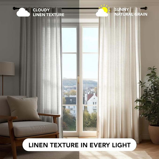 Deconovo Linen-Blend Semi-Sheer Curtains 2 Panels, Hidden Tab and Rod Pocket - Image 9