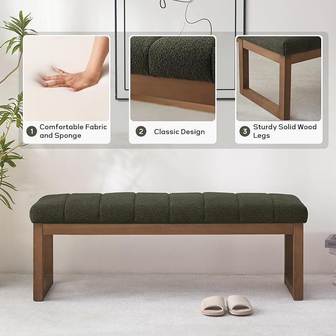 Zihanhome 52.7" Bedroom Bench for End of Bed, Modern Upholstered Teddy Fabric - Image 6