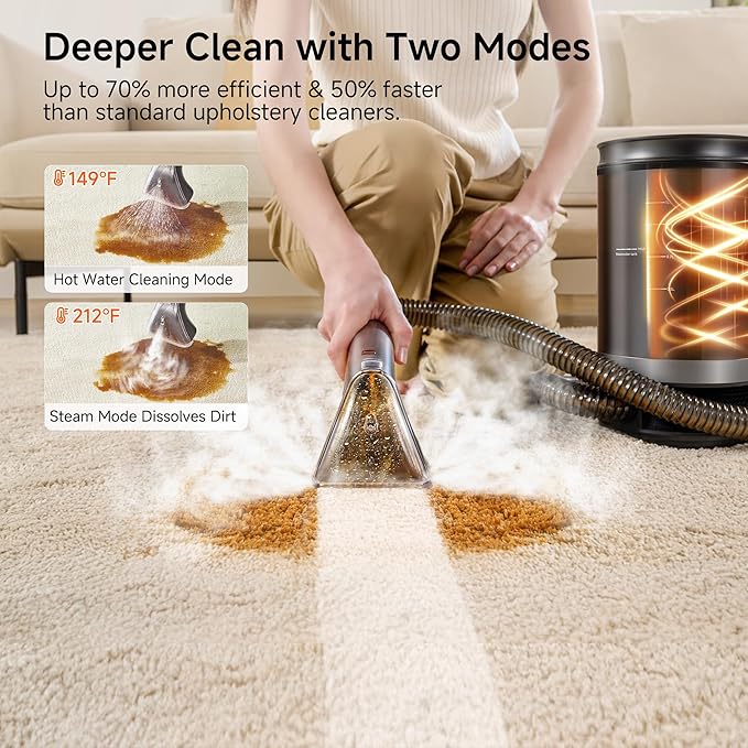 uwant Portable Carpet Cleaner with Steam& Hot Water 18Kpa Upholstery Cleaner Machine for Pets with Cleaning Tools& Solution Carpet Steam Cleaner for Cars,Couch,Furniture