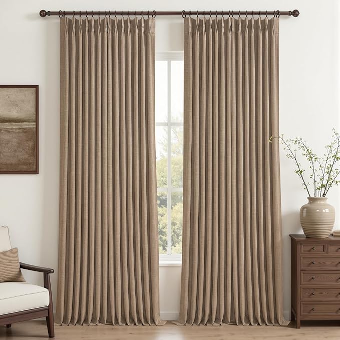 Blackout Double Layer Thick Linen Curtains 108 Inches Long by PleatedDrapes