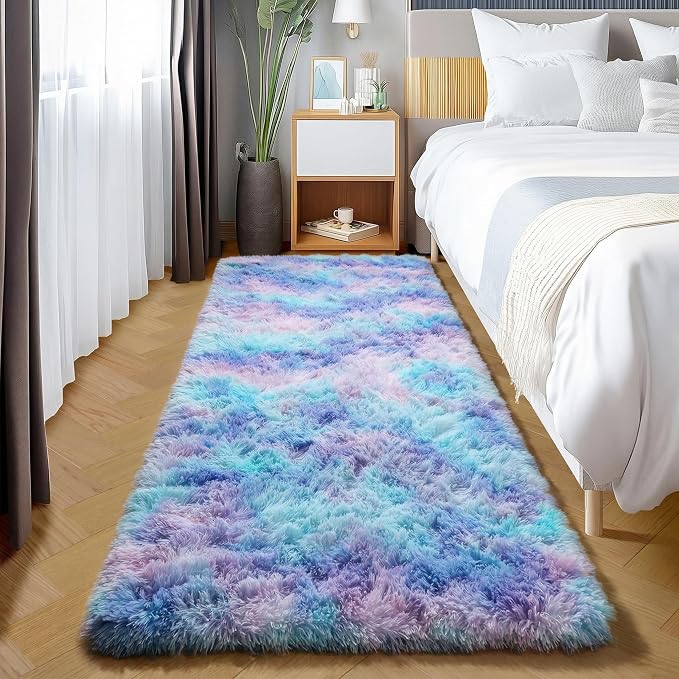 Rainbow Runner Rugs for Bedroom Living Room, Fluffy 2x6 Bedside Hallway Area Rug by ONASAR