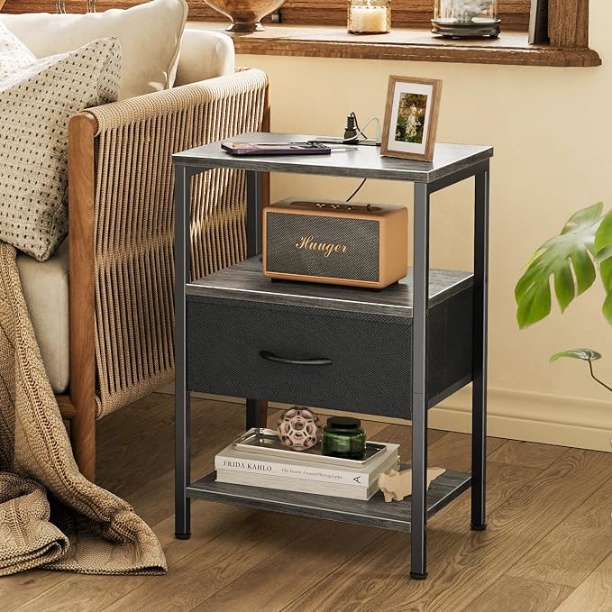 SUPERJARE Nightstand with Charging Station, Bed Side Table with Adjustable - Image 9