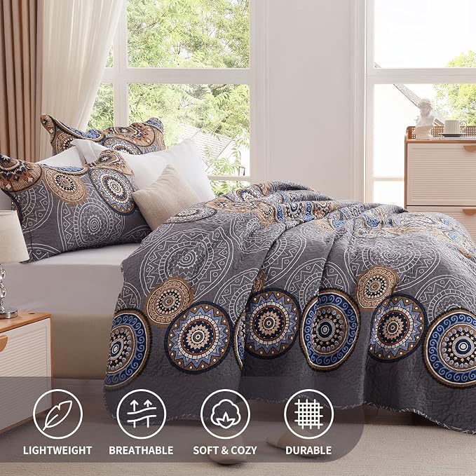 3 Pieces Full/Queen Size Quilt Set Lightweight Summer Bedspread 90''x98'' Soft - Image 3