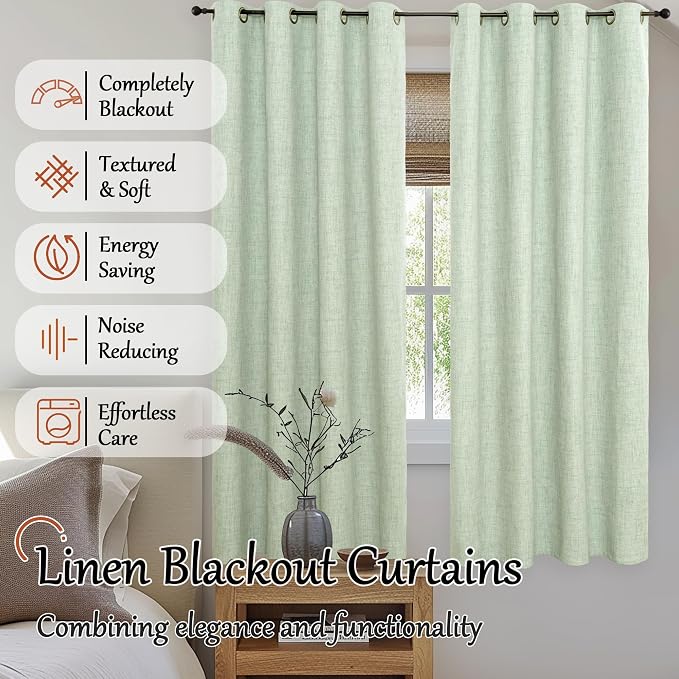 Sage Linen Blackout Curtains for Bedroom - Image 2