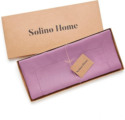 Solino Home Linen Violet Table Runner 90 Inches Long - 100% Pure Linen Hemstitch 14 x 90 Inch Table Runner for Dining - Classic Hemstitch