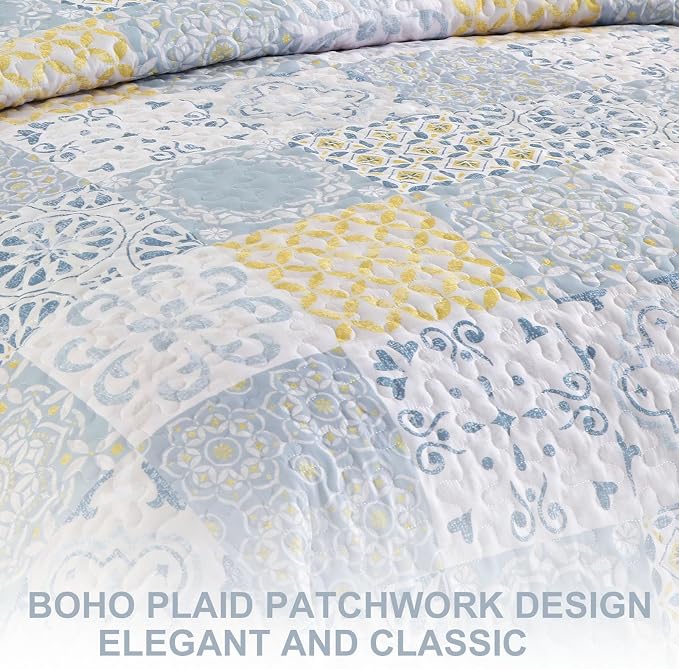 Dobuyly California King Quilt Set 3 Pcs Patchwork Bedspreads, Soft Lightweight - Image 9