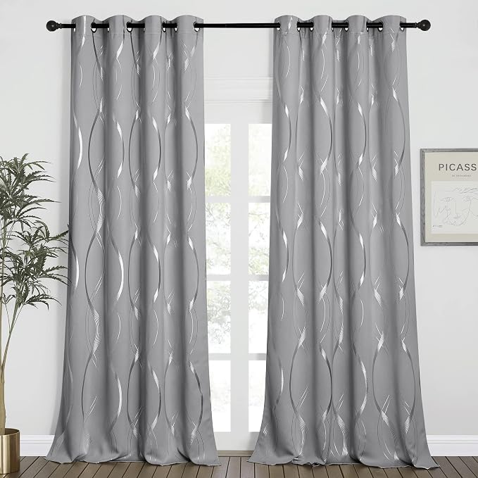 NICETOWN Blackout Curtains 95 inches Long, Foil Printed Wave Lines Energy - Image 2