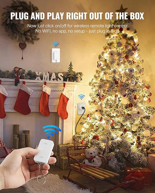WILAWELS Remote Control Outlet Wireless Wall Mounted Light Switch, Wireless On Off Remote Outlet Switch with Magnetic Base, 100ft RF Range, 15A/1875W, Two Switches for One 0utlet W09RC2106