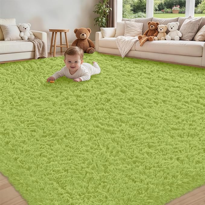8x10 Area Rug for Living Room, Grass Green Fluffy Shag Non-Slip Bedroom Rugs | by Unknown