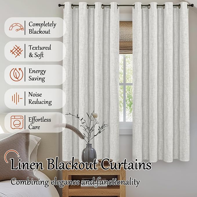 Light Grey Linen Blackout Curtains - Image 2
