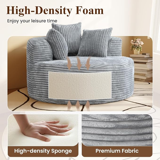 50'' Corduroy Single Foam Couches, Oversized Round Chair - Image 4