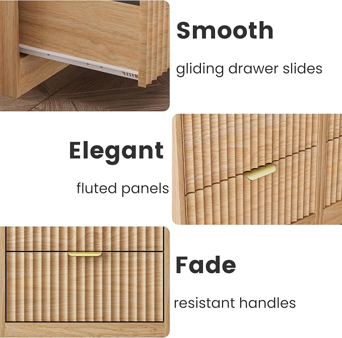 Fluted Nightstand Set of 2, LED Nightstand - Image 8
