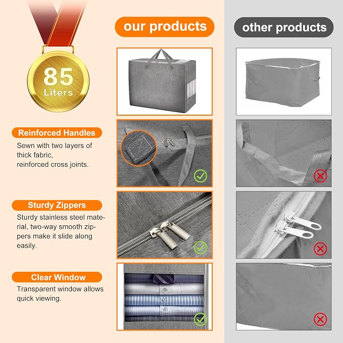 3 Pack 85L Comforter Storage Bags, Extra Large Bedding Storage Bags - Image 6