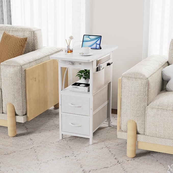 Yenlure Small Side Table with Charging Station, Narrow Nightstand Bedside - Image 6