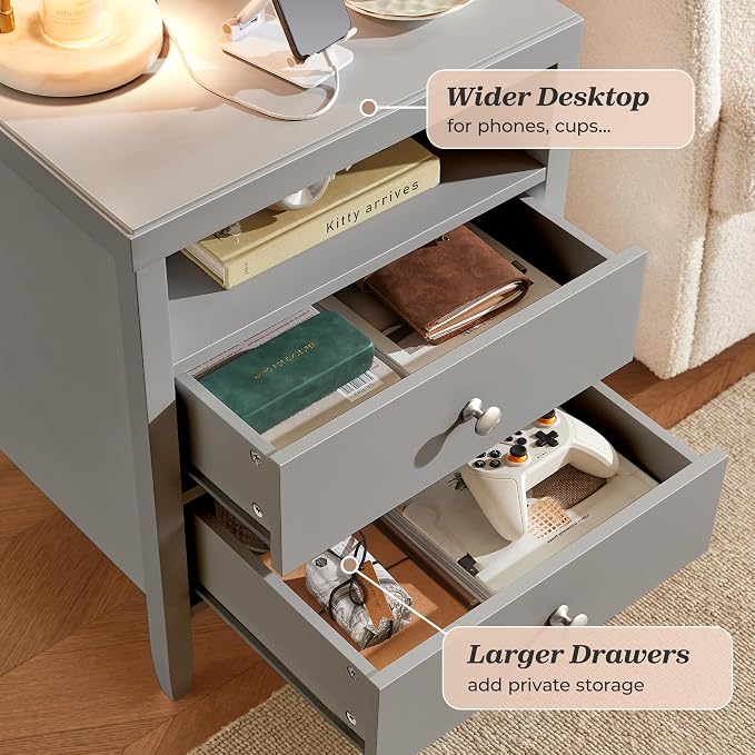 Huuger Grey Nightstand Set of 2, Night Stand - Image 5