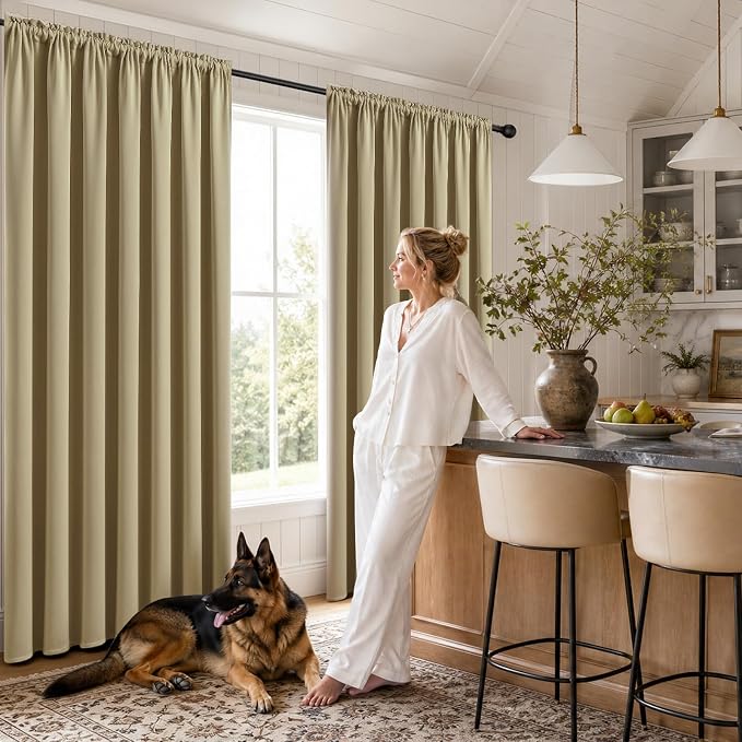 CUCRAF Beige Blackout Curtains 84 inch Length 2 Panels Set, Rod Pocket Room - Image 5
