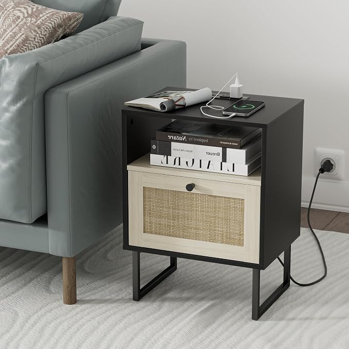 Masupu Boho Night Stand, Small Rattan Side Table, Wood Nightstand - Image 4