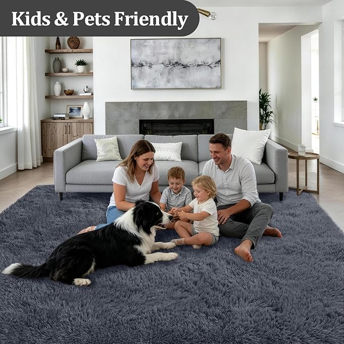 9x12 Area Rug Living Room Bedroom: Fluffy Plush Shag Carpet Grey | - Image 4