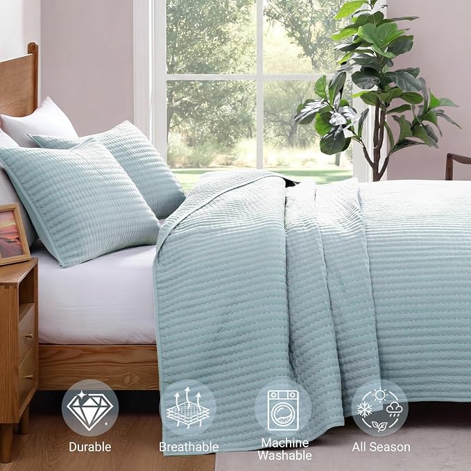 Twin Quilt-Lightweight Bedspreads Sky Blue Twin Quilt Bedding Set | Soft - Image 5