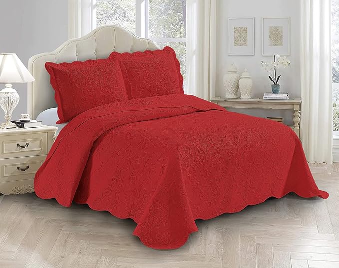 Fancy Linen 3pc Embossed Coverlet Bedspread Set Oversized Bed Cover Solid by Fancy+Linen