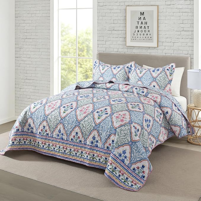 3-Piece Quilt Set Quilted Bedspread Reversible Quilted Bedding Set Garden Style - Image 2