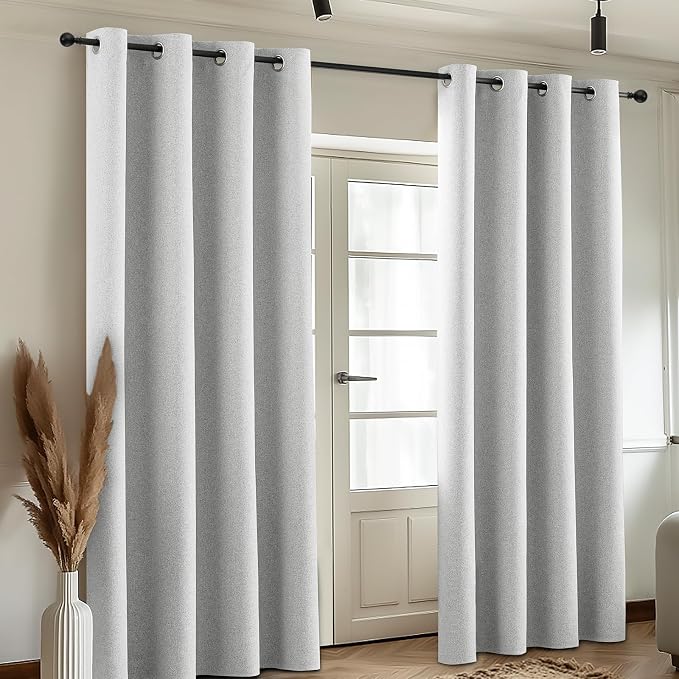 COSVIYA 100% Blackout White Linen Curtains & Drapes 63 Inch Length | Light - Image 5