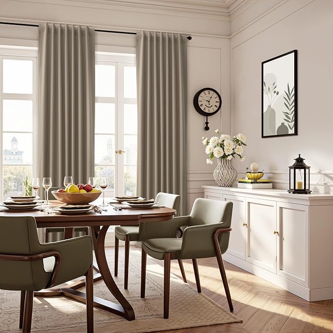 Light Camel 100% Blackout Linen Curtains 90 Inches Long 2 Panel Set Blackout - Image 6