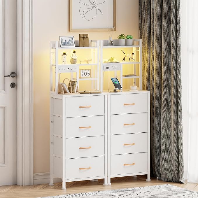 Tall Night Stand, 52.1" LED White Nightstand - Image 8