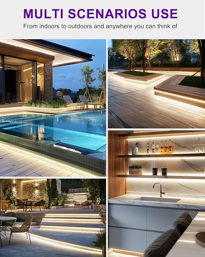 Outdoor LED Strip Lights Waterproof White, 16.4ft IP67 High Density Dimmable Tape Light 4000K, 600 LEDs, 300Lm/ft, 12V Flexible Rope Lights for Home, Balcony, Roof, Patio (Power Source Not Included)