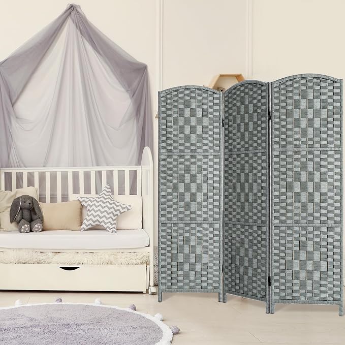 HALLYBEE Short Room Divider, Small Folding Privacy Screens, 3 Panel Grey | by HALLYBEE