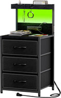 SZLHANJZ LED Nightstand with Charging Station, 3 Fabric Drawers Night Stand | by SZLHANJZ
