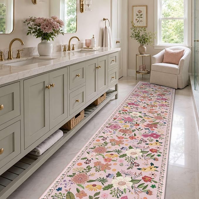 Latte&Fog Hallway Runner Rug 2x10 Non Slip Washable Pink Rugs - Image 5