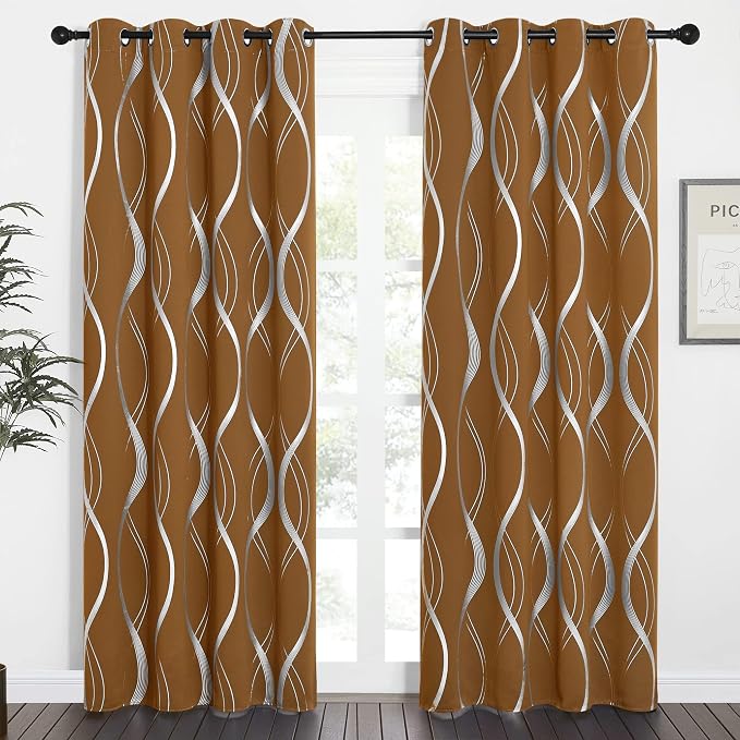 NICETOWN Gold Brown Blackout Fall Pattern Curtains - Image 2