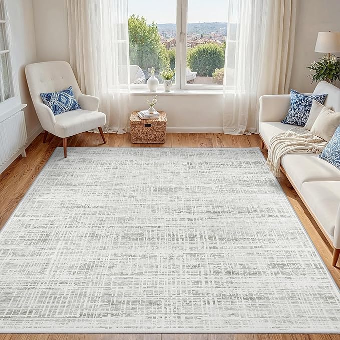 4x6 Washable Area Rug for Living Room Bedroom: Non-Slip Modern White Gray | by Oriannal