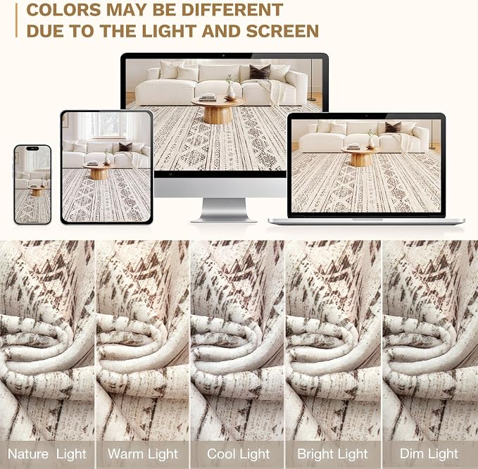 Nakagishi Boho 7x9 Area Rug Living Room Rugs Machine Washable Dark Brown | Soft - Image 9