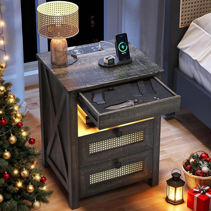 LED Night Stand with Gun Drawer & Charging Station | Human Sensor Lights by ACTKISS