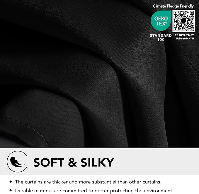 Deconovo Blackout Curtains for Bedroom and Living Room 84 Inches Long | Black - Image 3
