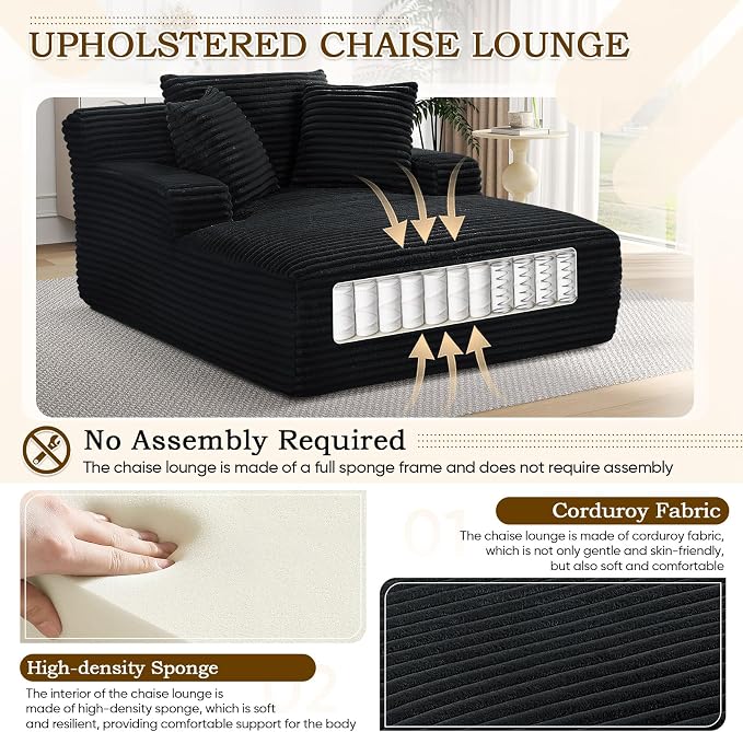 Oversized Chaise Lounge Chair Indoor, Comfy Fluffy Cloud Couch, Modern Deep - Image 3