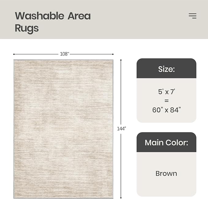 Washable Rugs 5x7, Non Slip Large Area Rugs - Image 2