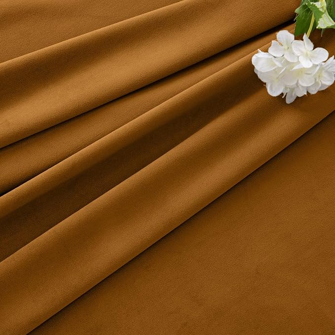 MIULEE Velvet Curtains 50W x 108L 2 Panels Golden Brown Blackout Curtains | - Image 7