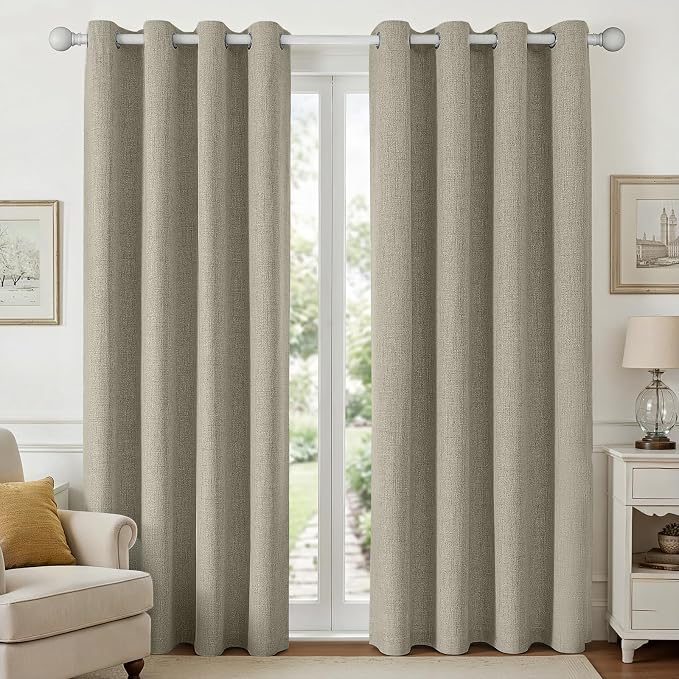 Joydeco Linen Color Black Out Curtains 84 Inch Long 2 Panels Set, Faux Textured by JOYDECO