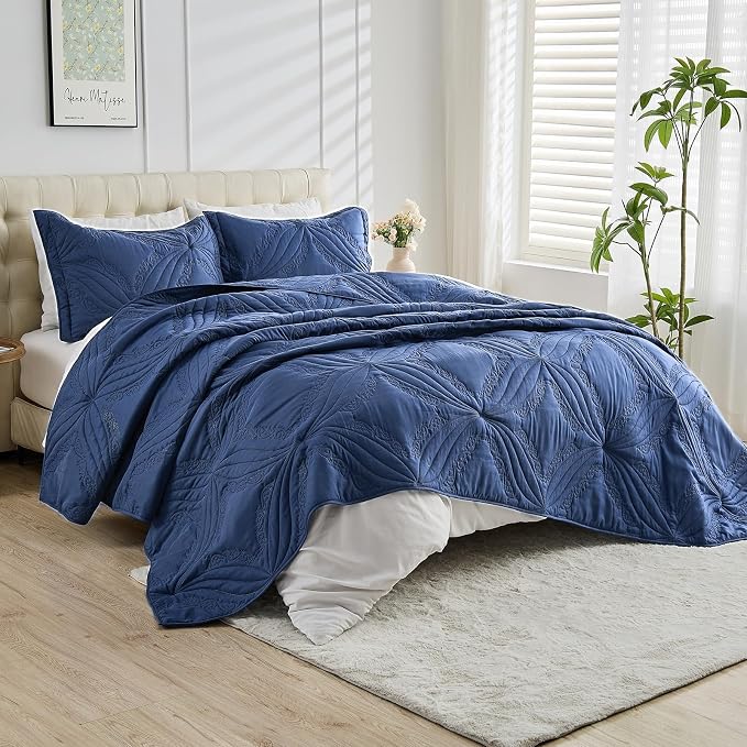 Kingnex Oversized Cal King Bedspreads 120x120 Ultrasonic Quilted Navy | - Image 5