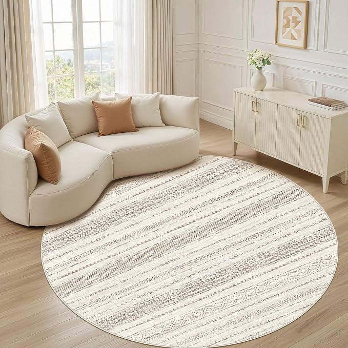 Nakagishi Round Rug Boho Area Rugs: 5x5 Washable Large Circle Neutral Soft - Image 7